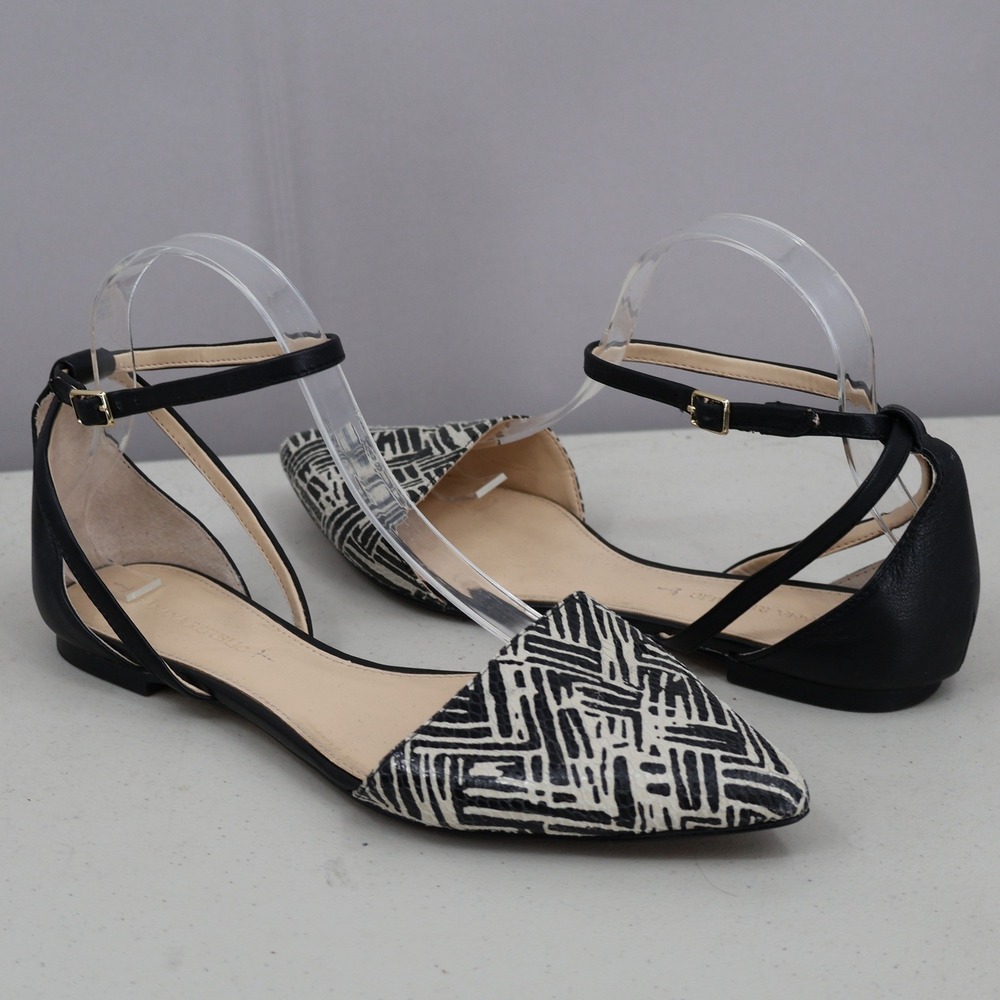 Banana Republic d'Orsay Flats Womens 9 Black White Geometric Leather Twee Preppy